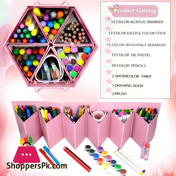 83Pcs Children Deluxe Art Drawing Acrylic Marker, Dazzle Color Stick, Washable Markers, Oil Pastel Color Pencils Set for Kids Case Art and Craft Supplies Drawing and Painting Set