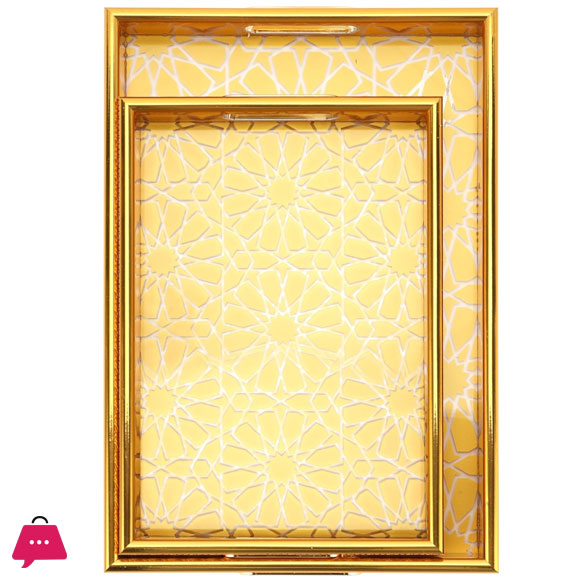 Arabic Style Tray Set Acrylic Gold Plated Trays Elegant Finish 2pcs