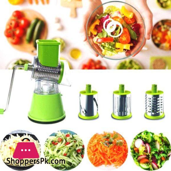 Tabletop Drum Grater Stainless Steel 3 in 1 Multi-Functional Drum Rotary Vegetable Cutter Grater & Slicer with High Speed Rotary Cylinder