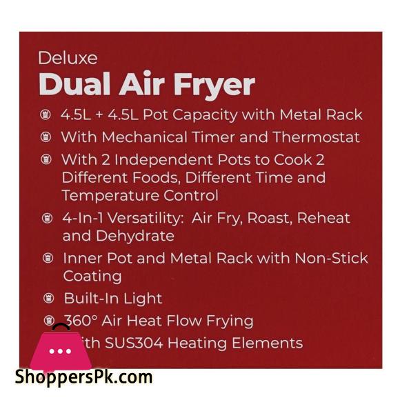 West Point Deluxe Double Basket Dual Air Fryer, 2 x1150W 2x 4.5 Liter WF-4258