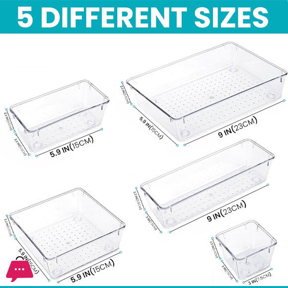Acrylic Drawer Organizer Set 5 Pcs Versatile Storage for Makeup, Jewelry, Vanity, Bathroom, Bedroom, Office Organizer Kitchen