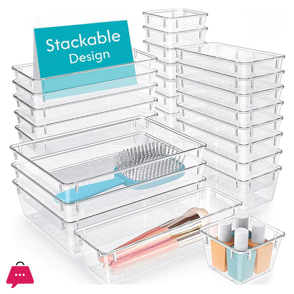 Acrylic Drawer Organizer Set 5 Pcs Versatile Storage for Makeup, Jewelry, Vanity, Bathroom, Bedroom, Office Organizer Kitchen