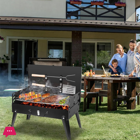 Adjustable Portable Charcoal Grill - BBQ Tools