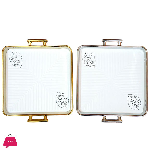 Angela Ceramic Square Platter Large Golden/Silver