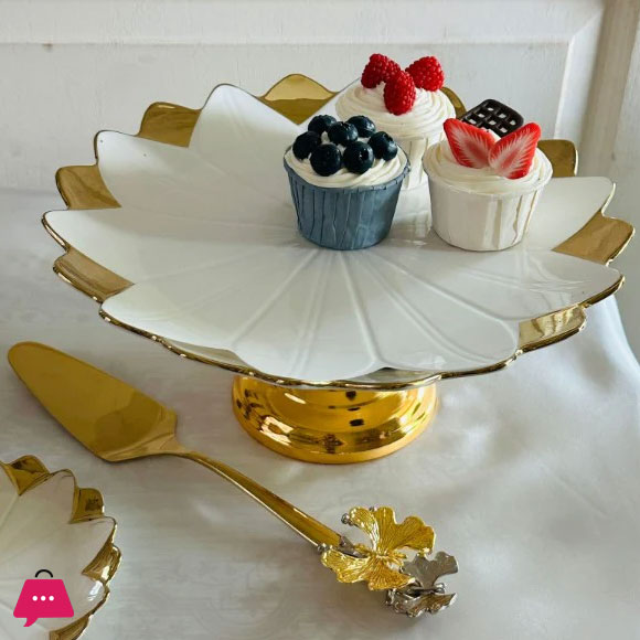 Angela Round Cake Plate with Stand Floral Ceramic Cake Stand for Serving Pastry and Desserts