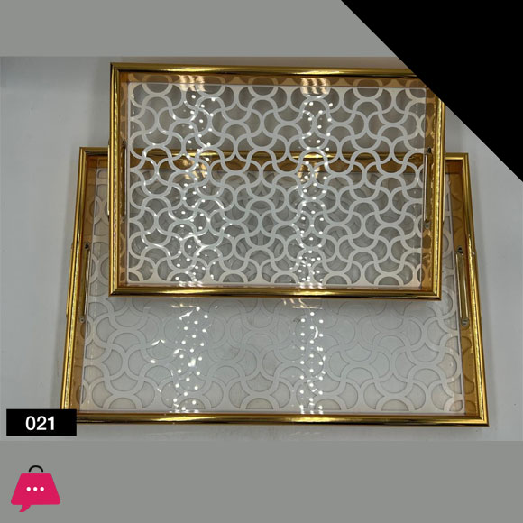 Arabic Style Tray Set Acrylic Gold Plated Trays Elegant Finish 2pcs