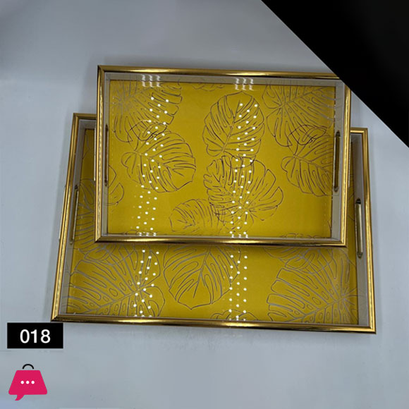 Arabic Style Tray Set Acrylic Gold Plated Trays Elegant Finish 2pcs