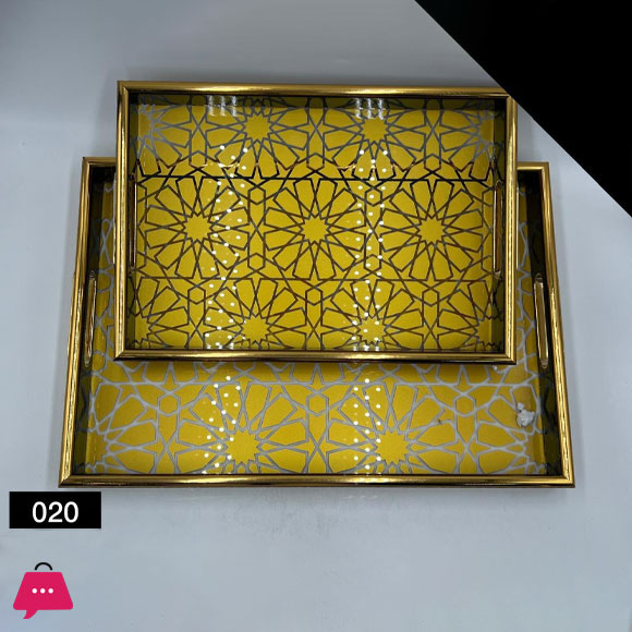 Arabic Style Tray Set Acrylic Gold Plated Trays Elegant Finish 2pcs