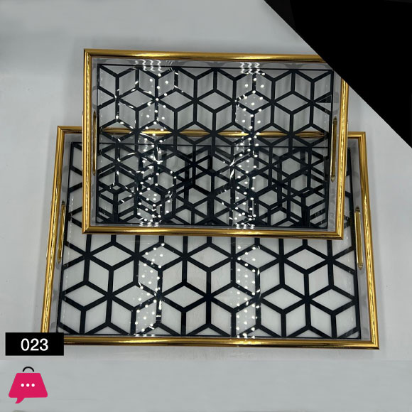 Arabic Style Tray Set Acrylic Gold Plated Trays Elegant Finish 2pcs