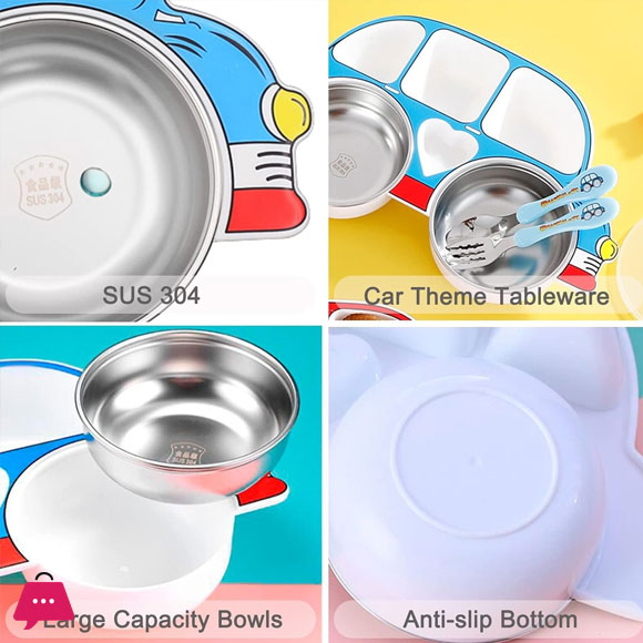 Car-shaped Divided Plate Snack Plate Dinnerware Eating with Spoon Fork