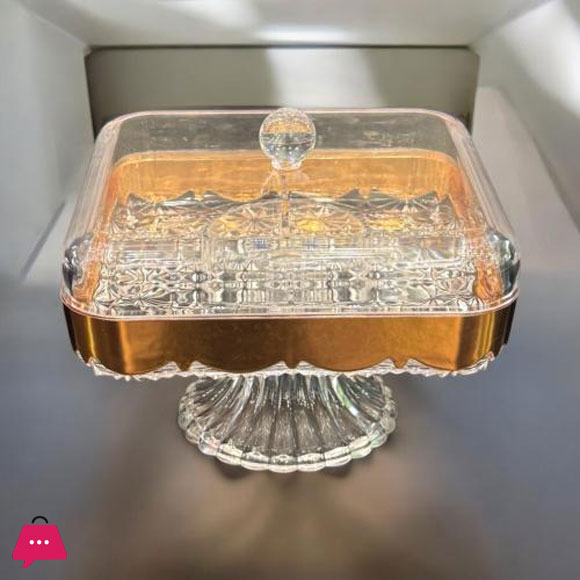 Clear Acrylic Square Dessert Serving Platter with Gold Belt 5 Compartments Lid