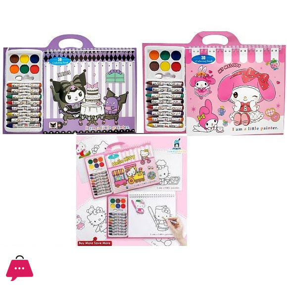 Creative kit - Coloring Book 12 Sheets Paint 6 Colors, Wax Pencil 8 Colors.