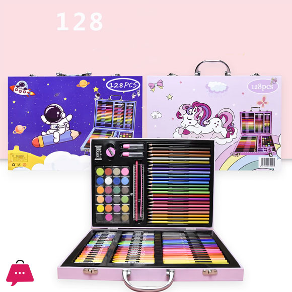 Drawing Art Set for Kids Painting Box Packing Crayon Watercolor Painting Set - 128 Pcs