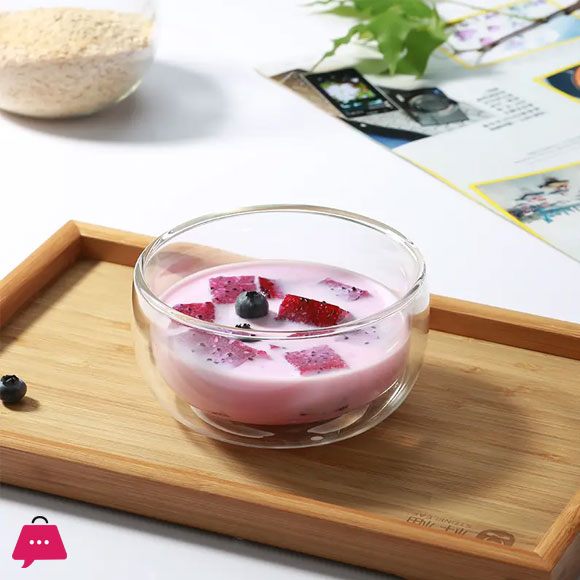 Insulated Double Wall Borosilicate Glass Salad Soup Icecream Serving Bowl