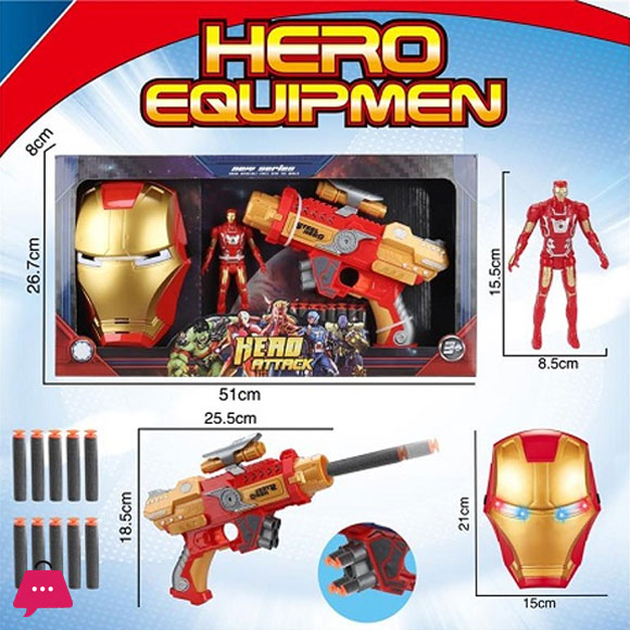 IRON MEN SOFT BULLLET GUN SET WITH MASK AND FIGURE