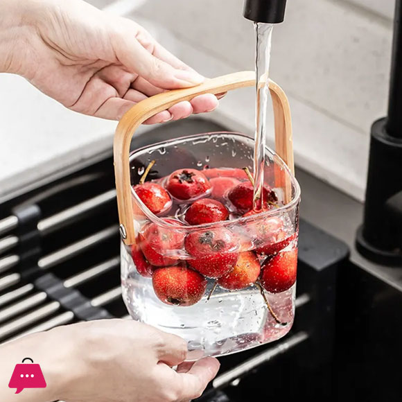 Multi-Purpose Square Pyrex Glass Bucket with Bamboo Handle