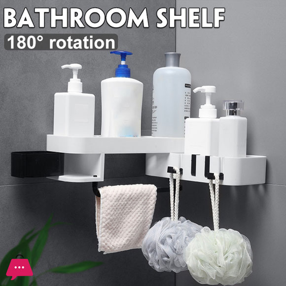 Wall Mounted Adhesive Rotatable Shower Corner Shelf