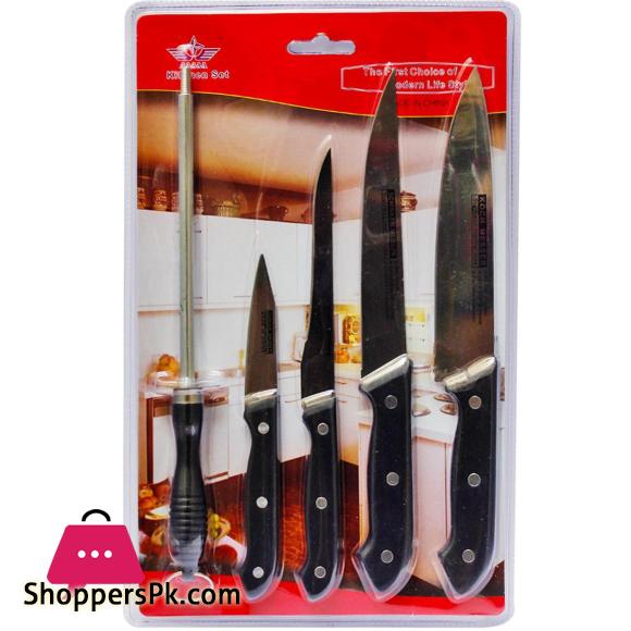 Kitchen Knife Set 4 Stainless Steel Knives + 1 Sharpener