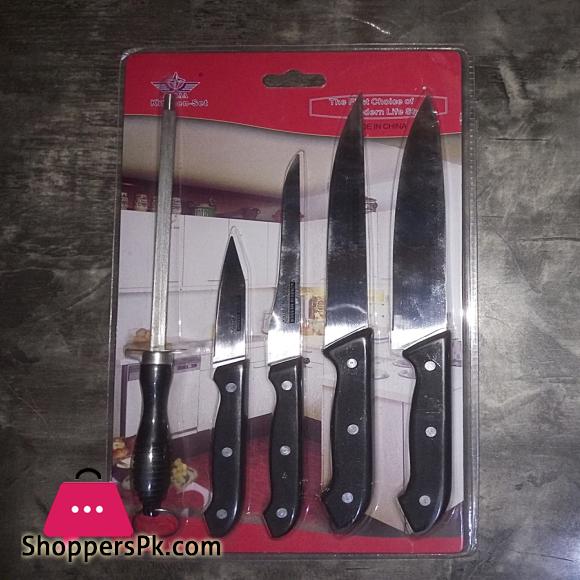 Kitchen Knife Set 4 Stainless Steel Knives + 1 Sharpener