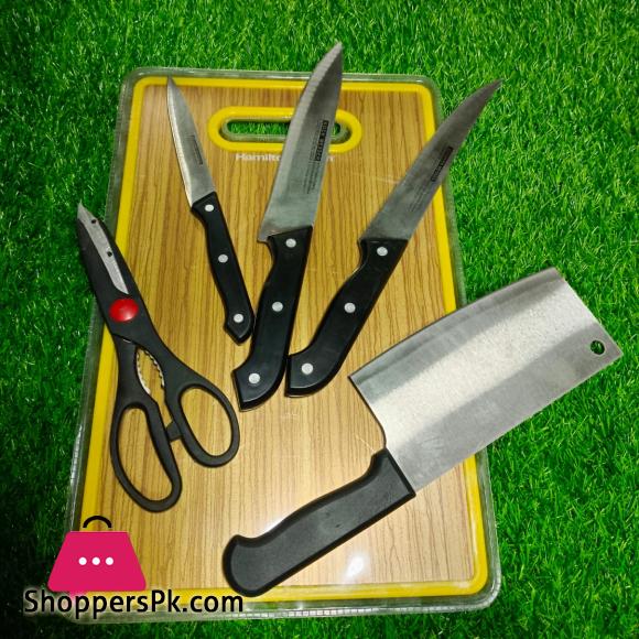 Stainless Steel Knives Set 6 Pcs with Cutting Board