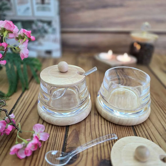 Bamboo Acrylic Sugar Pot with Spoon