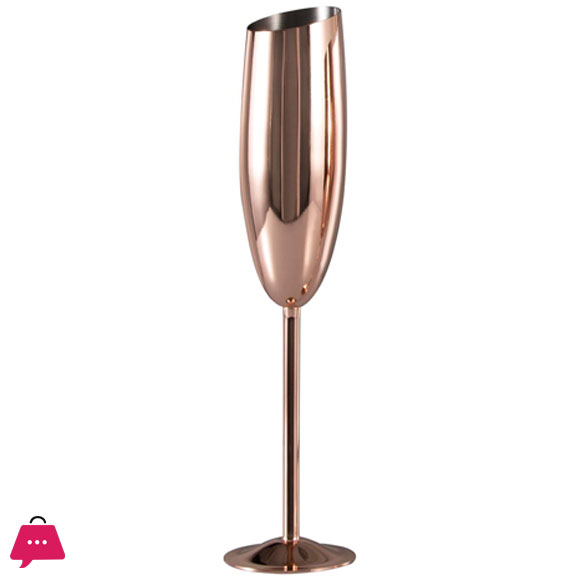 Stainless Steel Champagne Flute Slanted Bowl Wine Long Stem Glass Rose Gold