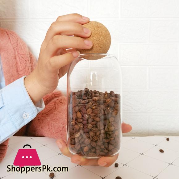 3-PCS Glass Storage Jar with Cork Ball Lid Jar Set Glass Container (Set of 3)