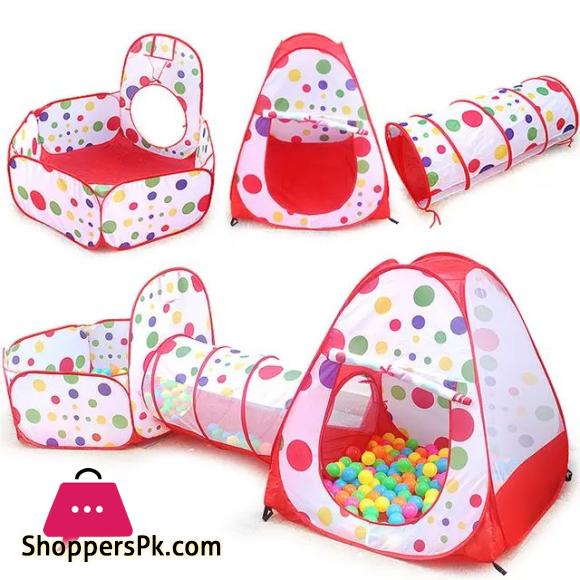 3 in 1 Kids Pop up Play Tent Crawl Tunnel Set Ball Pit Tent Playhouse Indoor Outdoor Toys