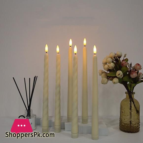 6 Pack 11 Inch 3D Flickering LED Taper Candle Light Battery Operated Spiral Candle Lamp for Table Decoration, 28cm