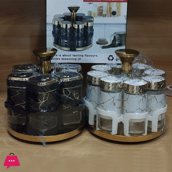 8-Bottle Kitchen Spice Set with Golden Handles - Elegant White & Golden Glass Shaker Jars for Seasonings,