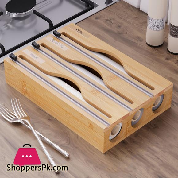 Bamboo Fresh Wrap Cut Box Wall-mounted Aluminum Foil and Plastic Wrap Foil Cutter