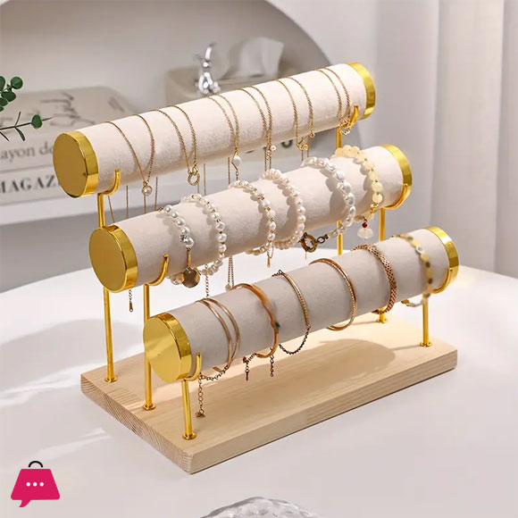 Three-Tier Jewelry Display Stand Wooden Bangles Display Stand - Heavy-Duty Organizer for Bracelets Necklaces Watches