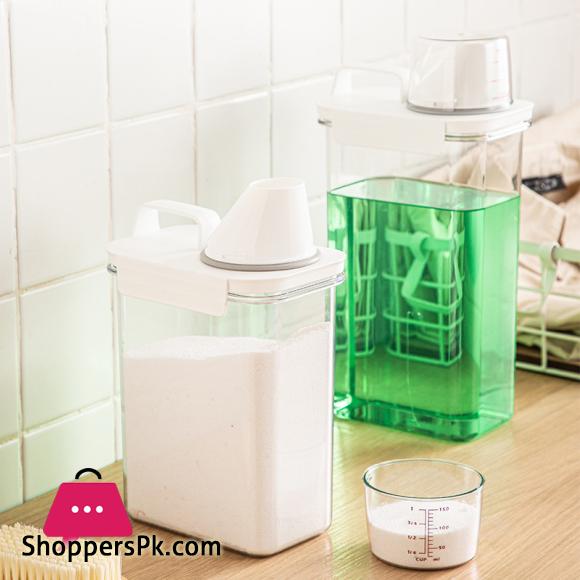 Refillable Laundry Detergent Dispenser Empty Tank for Powder Softener Bleach Storage Container with Labels