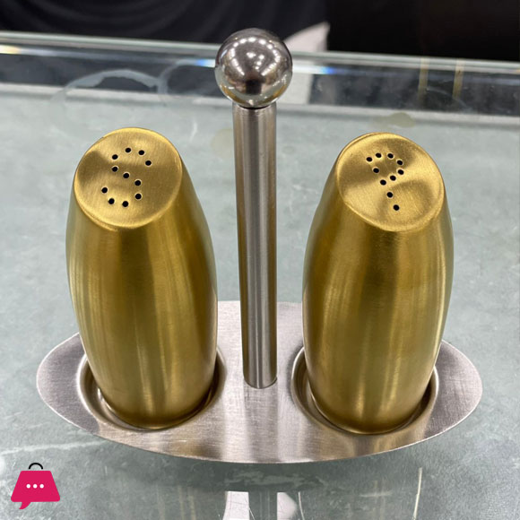 Drum Shape Salt& Pepper Shaker Set Stainless Steel With Metal Holder