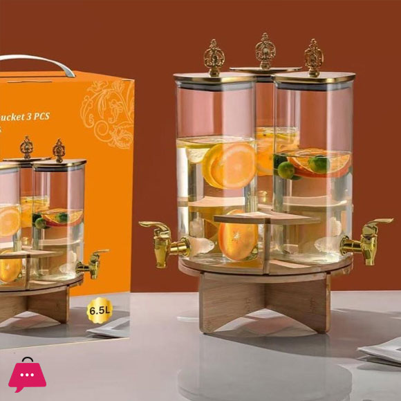 Golden Crown Juice Rotating Glass Dispenser Jar With Rack Drink Dispenser - 1850ml x 3 jar