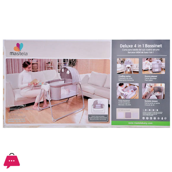 Mastela Deluxe 4 in 1 Bassinet Cradle Swing & Bedside Sleeper for Birth to 36 Month Kids - 8901