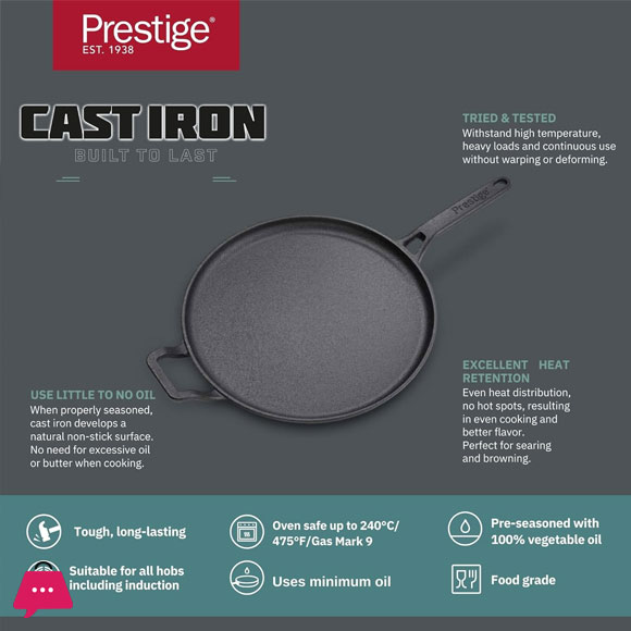 Prestige Cast Iron Flat Tawa 28 cm Induction Cast Iron Tawa - 48885
