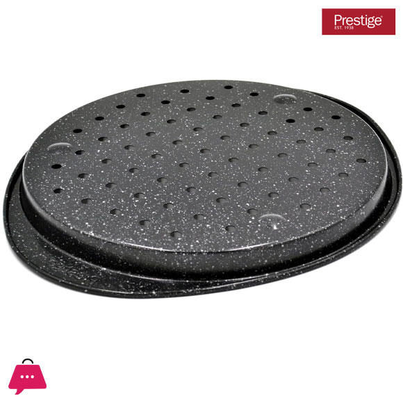 Prestige Granite Pizza Crisper Pan with Carbon Steel Coating for Home Oven Baking Premium Quality Non-Stick Tray Black 12-Inch PR48777
