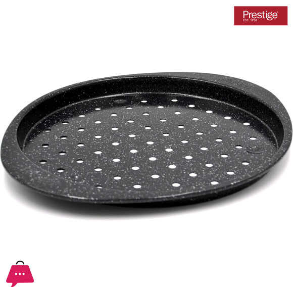 Prestige Granite Pizza Crisper Pan with Carbon Steel Coating for Home Oven Baking Premium Quality Non-Stick Tray Black 12-Inch PR48777
