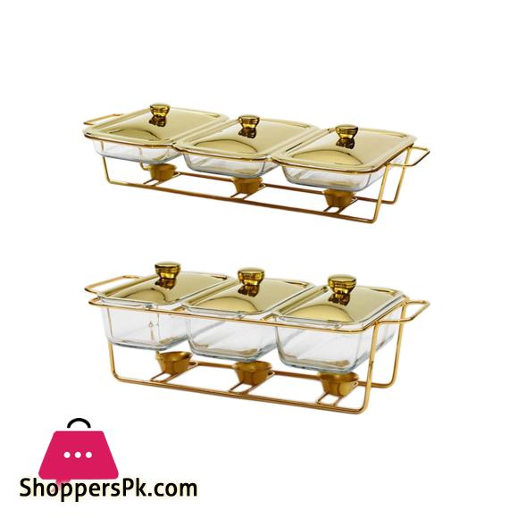 3 in1 Burner Dish Rectangle Food Warmer 3.9L