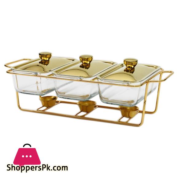 3 in1 Burner Dish Rectangle Food Warmer 3.9L