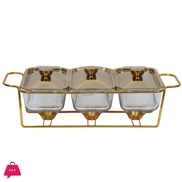 3 in1 Burner Dish Rectangle Food Warmer 3.9L