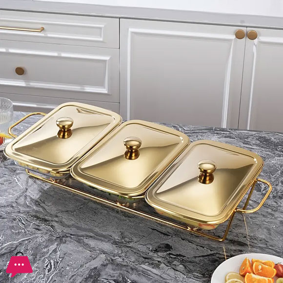 3 in1 Burner Dish Rectangle Food Warmer 4.5L