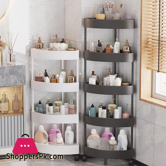4-Layer Multipurpose Plastic Corner Rack Metal Pipe Floor Corner Shelf Basket