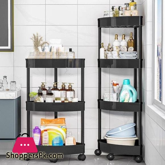 4-Layer Multipurpose Plastic Corner Rack Metal Pipe Floor Corner Shelf Basket