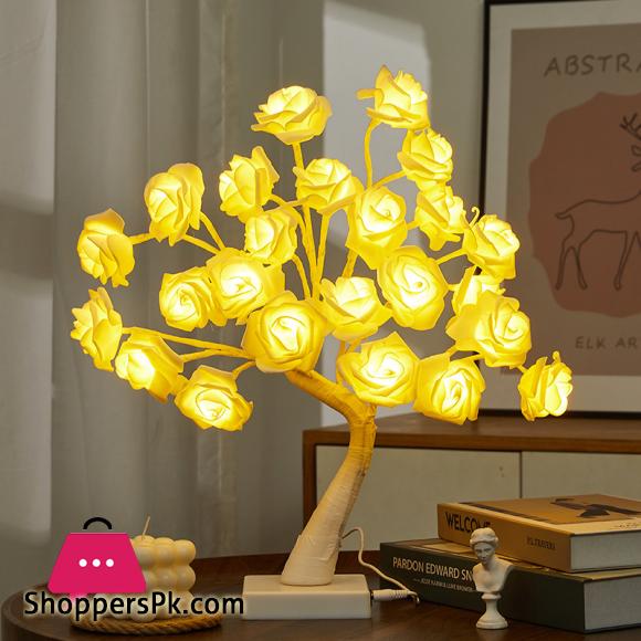 Rose Blossom Tree Night Light LED Lighted Tabletop Artificial Flower Bonsai Tree Lamp