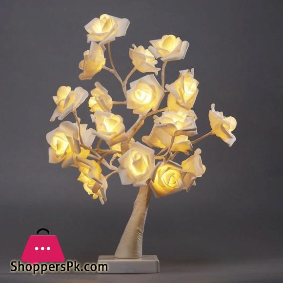 Rose Blossom Tree Night Light LED Lighted Tabletop Artificial Flower Bonsai Tree Lamp