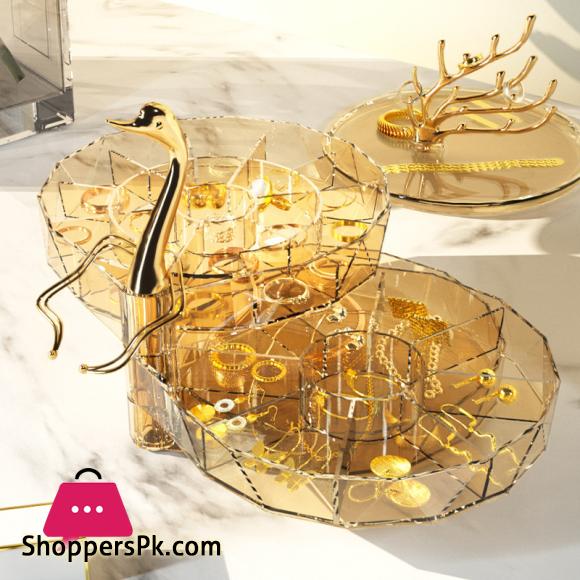 Swan 3-layer Rotating Jewelry Box Transparent Dustproof Earrings Bracelet Necklace Desktop Display Storage Box