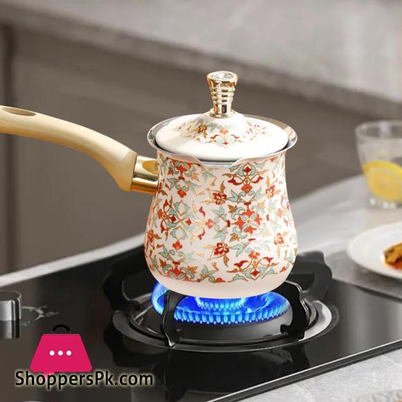Turkish Coffee Pot with Long Wooden with Lid Arabic Heavy Duty 550/720ML
