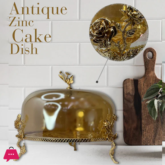 ANTIQUE ZINC CAKE DISH